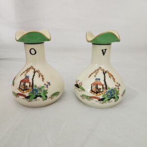 Vintage Noritake Hand Painted Oil and Vinegar Cruet Set NO STOPPERS Asian Scene